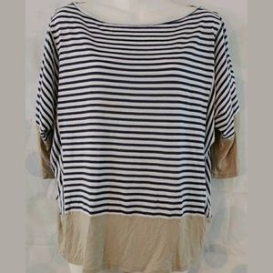 Rachel Roy Striped Tan Dipped Large 3/4 Sleeve Top